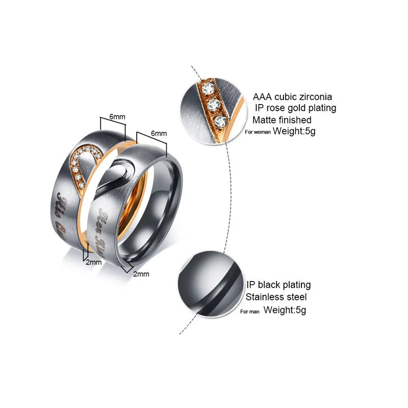 Bague pour couples Vnox en acier inoxydable - Boutique ÉclatsChic