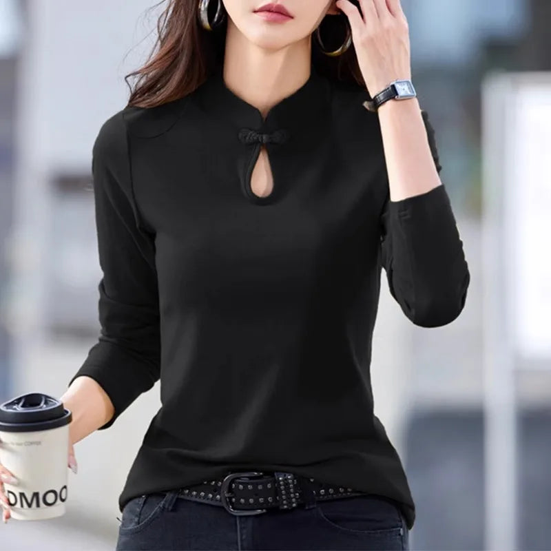 T-shirt col montant pur coton - Boutique ÉclatsChic