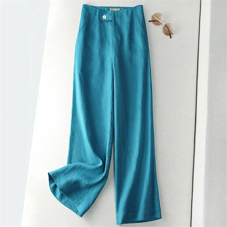 Pantalon ample en lin coupe droite - Boutique ÉclatsChic