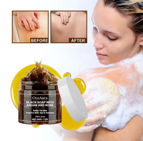 Savon Noir OCEAURA Argan et Rose - Boutique ÉclatsChic